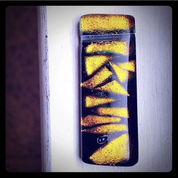 2 for $20 Black & Gold Dichroic Rect Glass Pendant - Picture 1 of 8